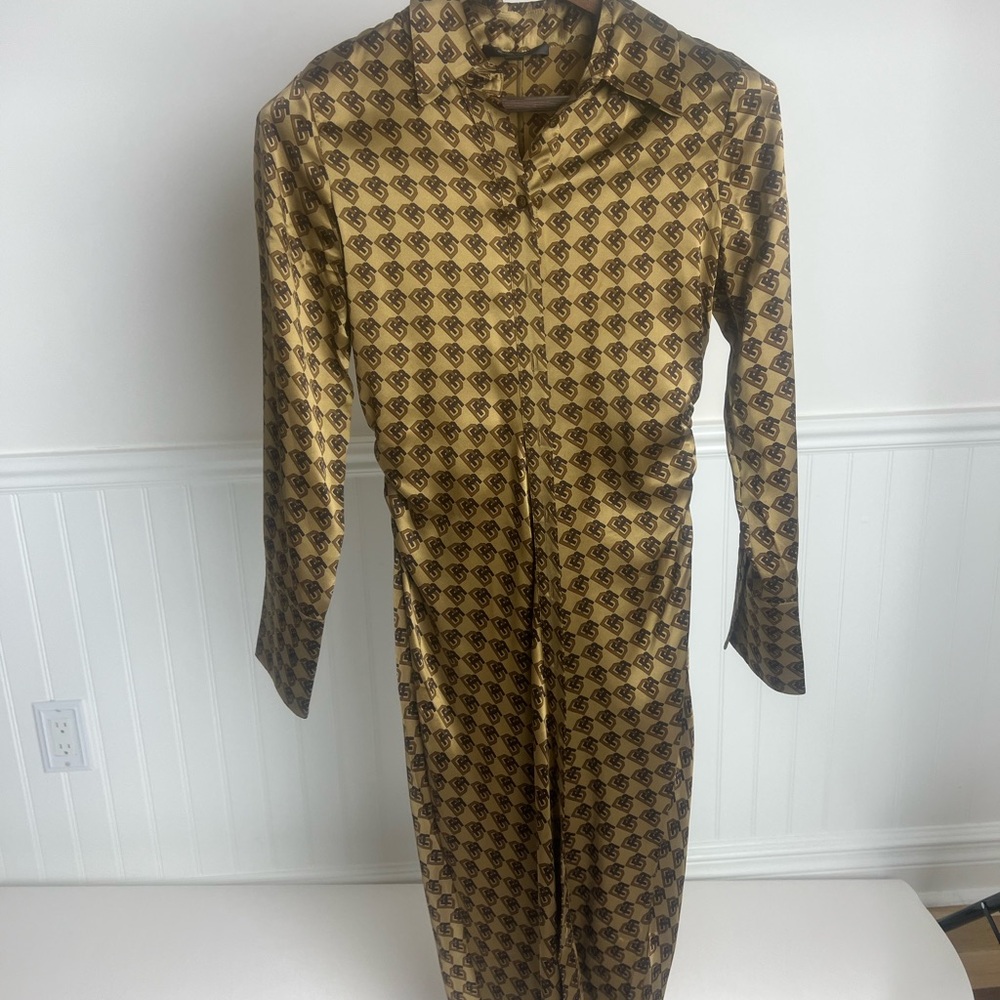 Gold Patterned Long Sleeve Shirt dress